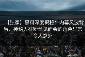 【独家】黑料深度揭秘：内幕风波背后，神秘人在粉丝见面会的角色异常令人意外