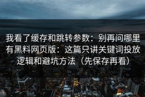 我看了缓存和跳转参数：别再问哪里有黑料网页版：这篇只讲关键词投放逻辑和避坑方法（先保存再看）
