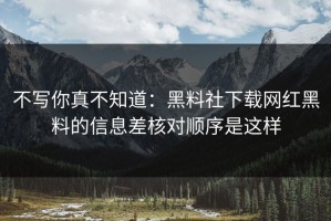 不写你真不知道：黑料社下载网红黑料的信息差核对顺序是这样